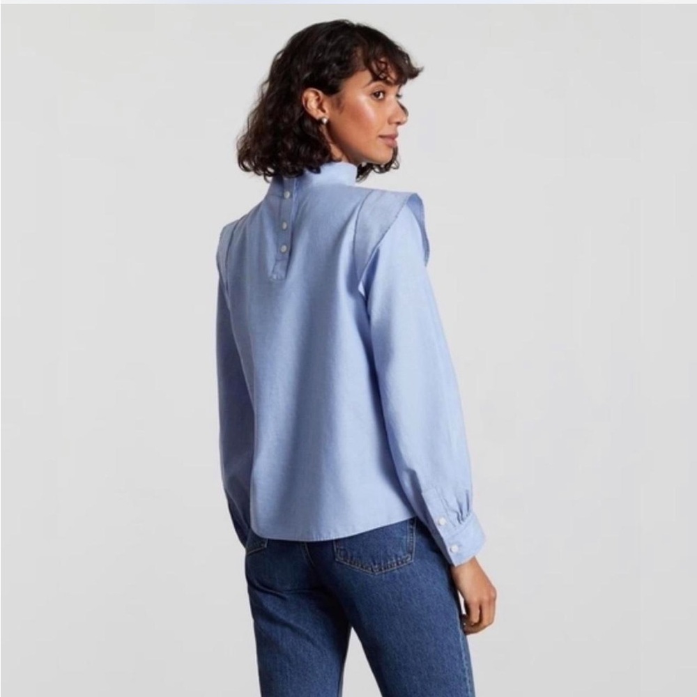 NWT Everlane Cotton Wing Sleeve Mockneck Top Blue Long Sleeves 4 Casual Preppy